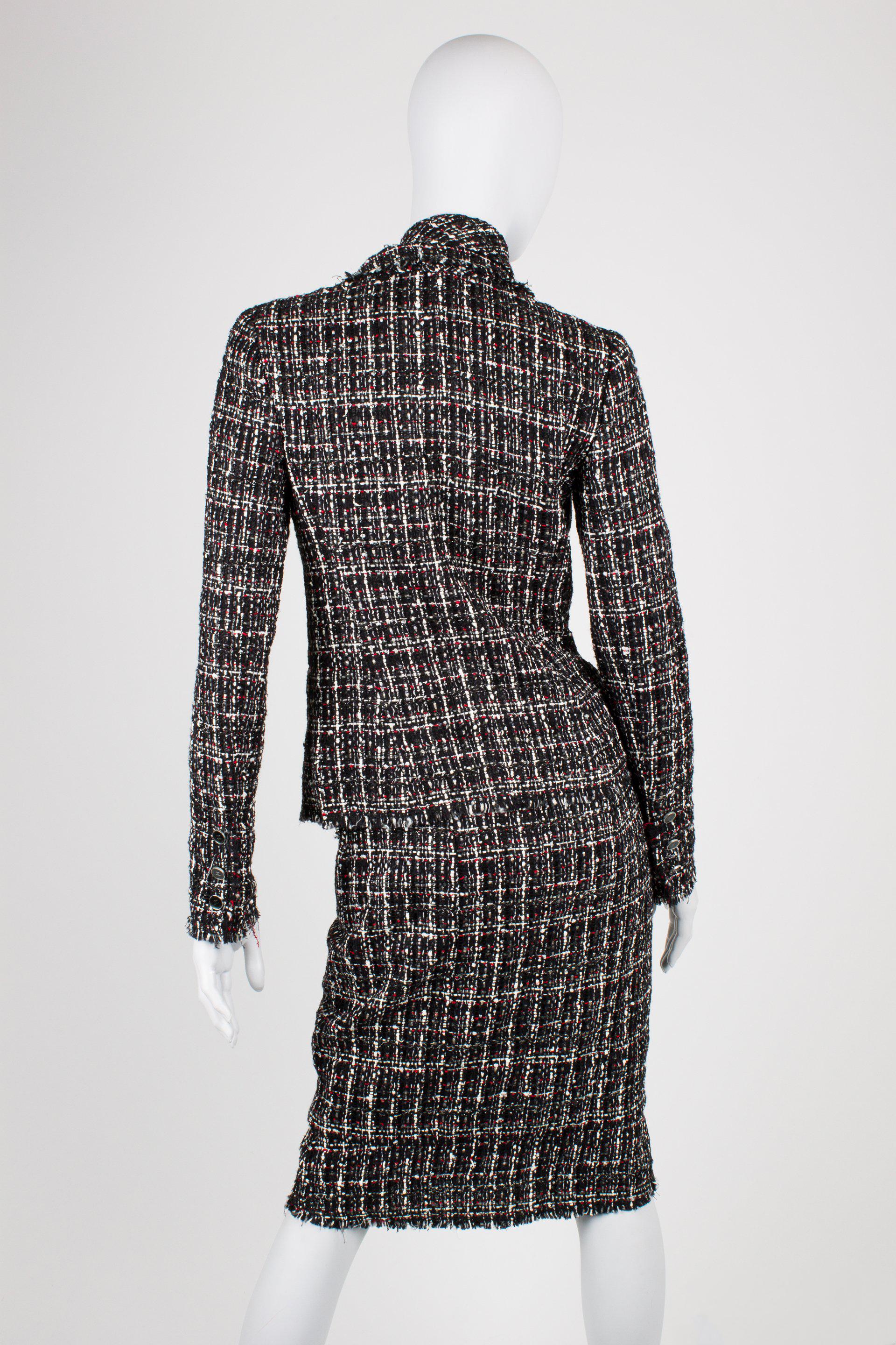 Women's Chanel Suit 3-pcs Jacket, Skirt & Tie - black/white/grey/red For Sale