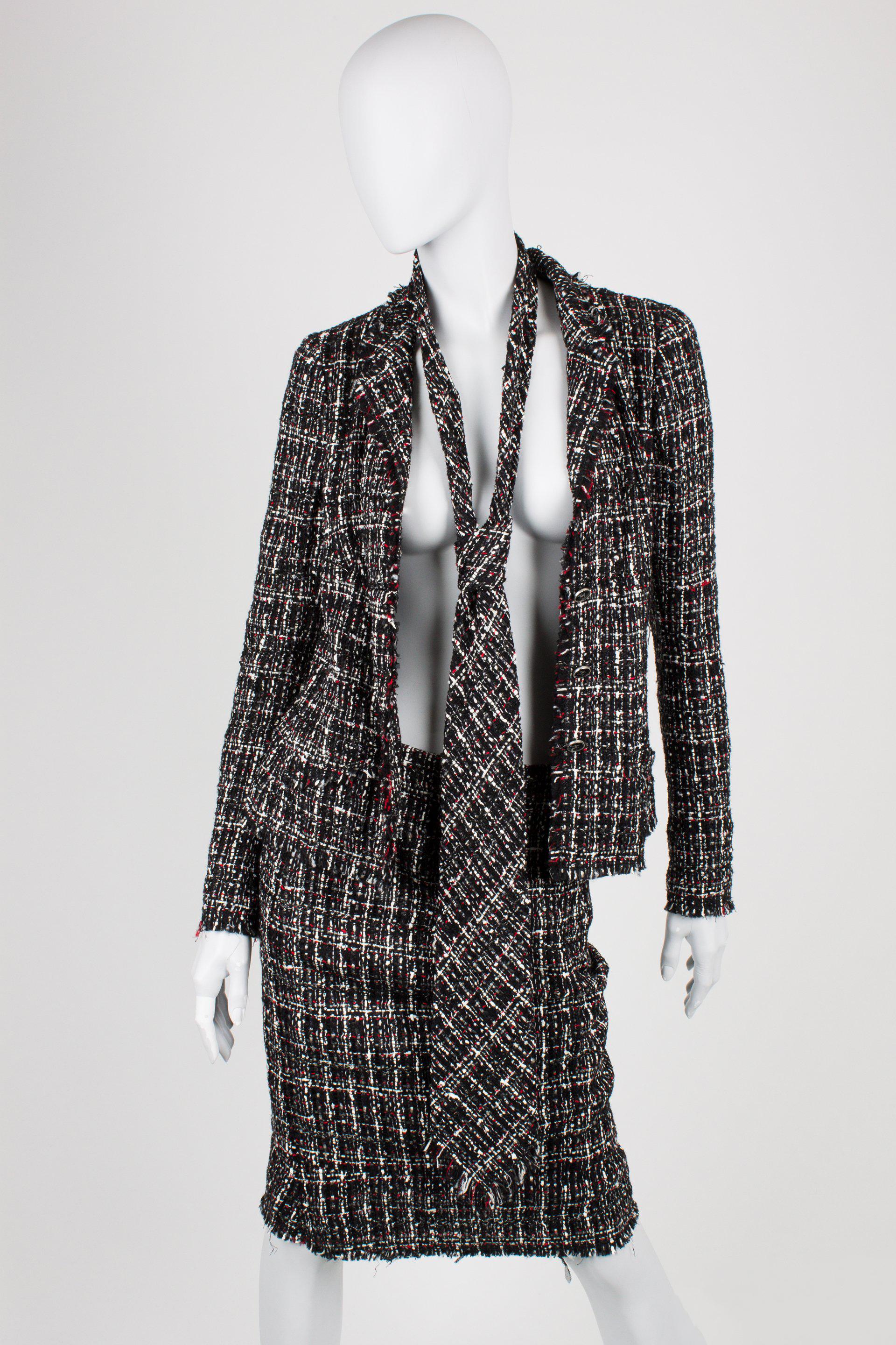Chanel Suit 3-pcs Jacket, Skirt & Tie - black/white/grey/red For Sale 1