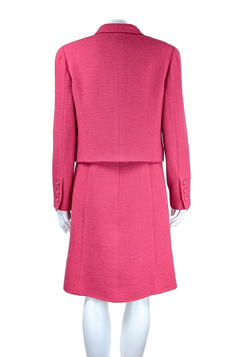 chanel pink suit dress Chanel 1995 Spring Barbie Pink Tweed Skirt Suit