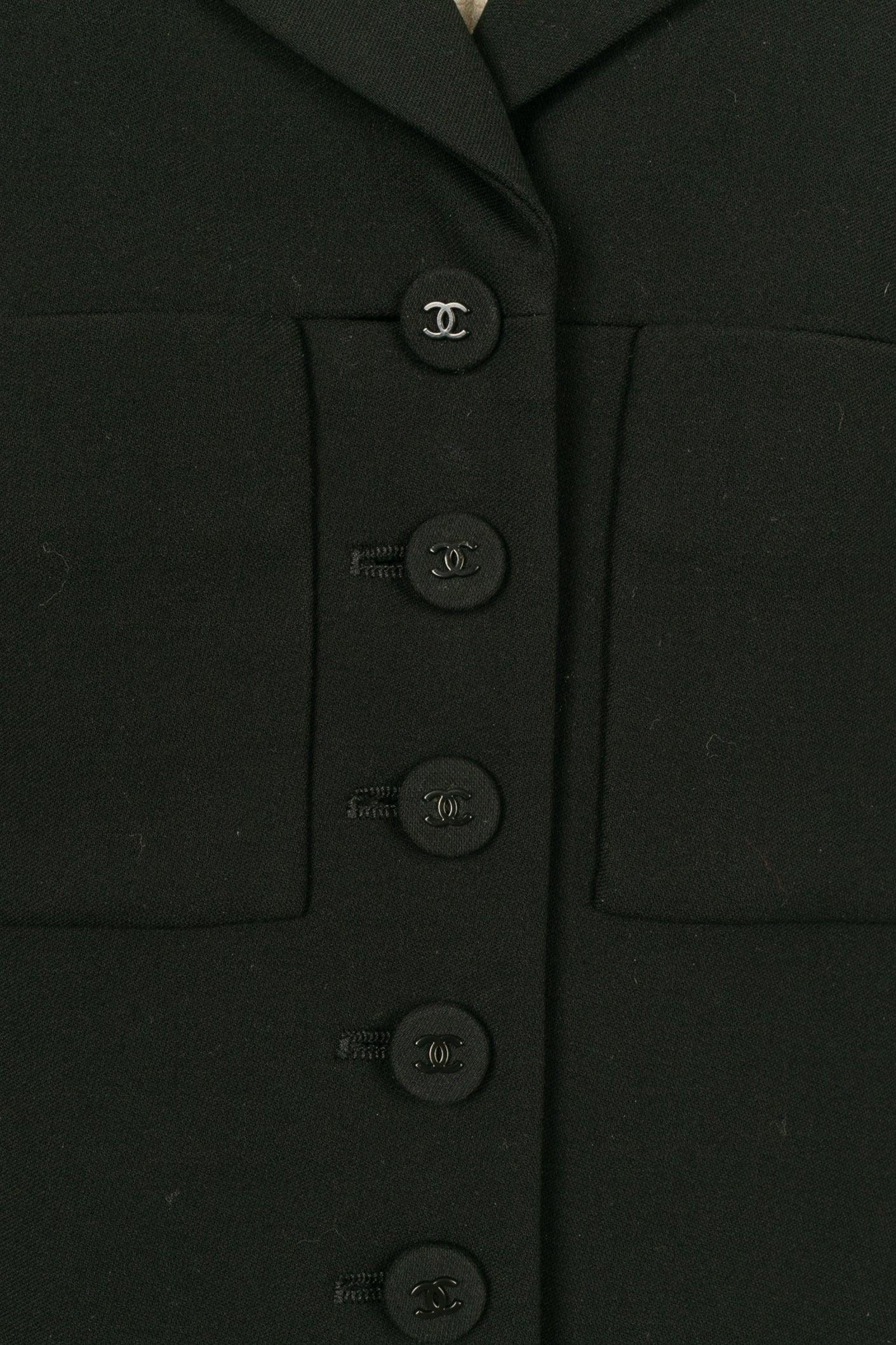 Chanel Suit Set of Jacket and Pants in Black Wool, 1997 For Sale 3