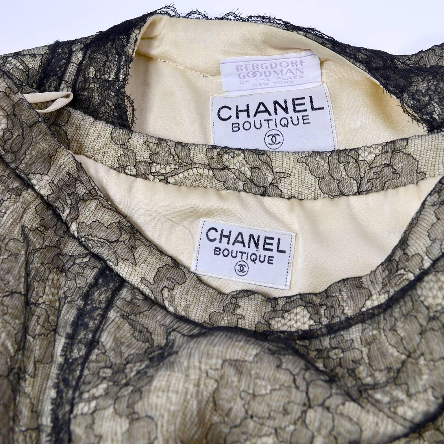 1983 Chanel Suit Skirt & Jacket in Cream Tweed w Camellia Chantilly Lace Overlay 2
