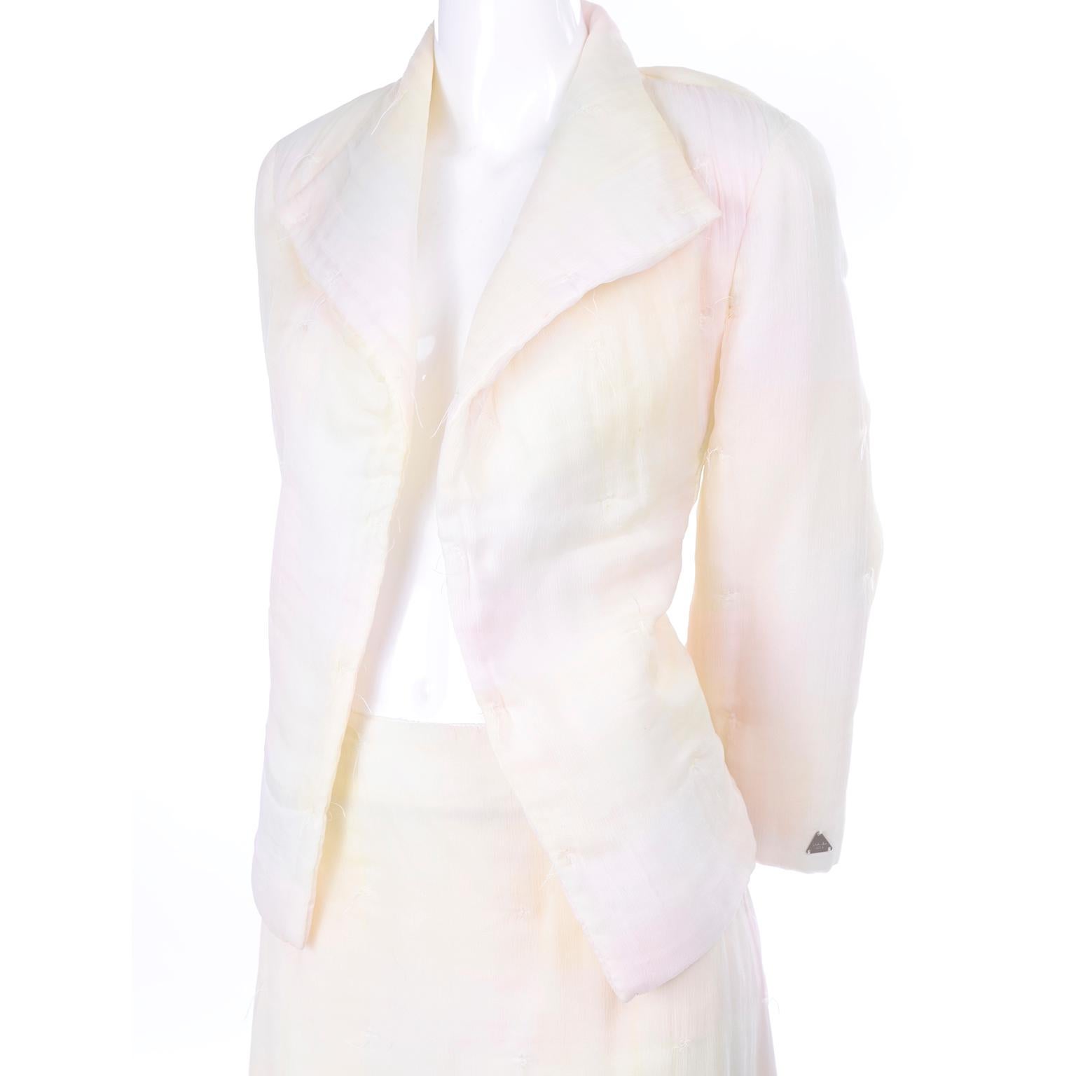 Chanel Suit With Skirt & Open Jacket in Ivory Pink & Yellow Pastel Ombre Silk 4