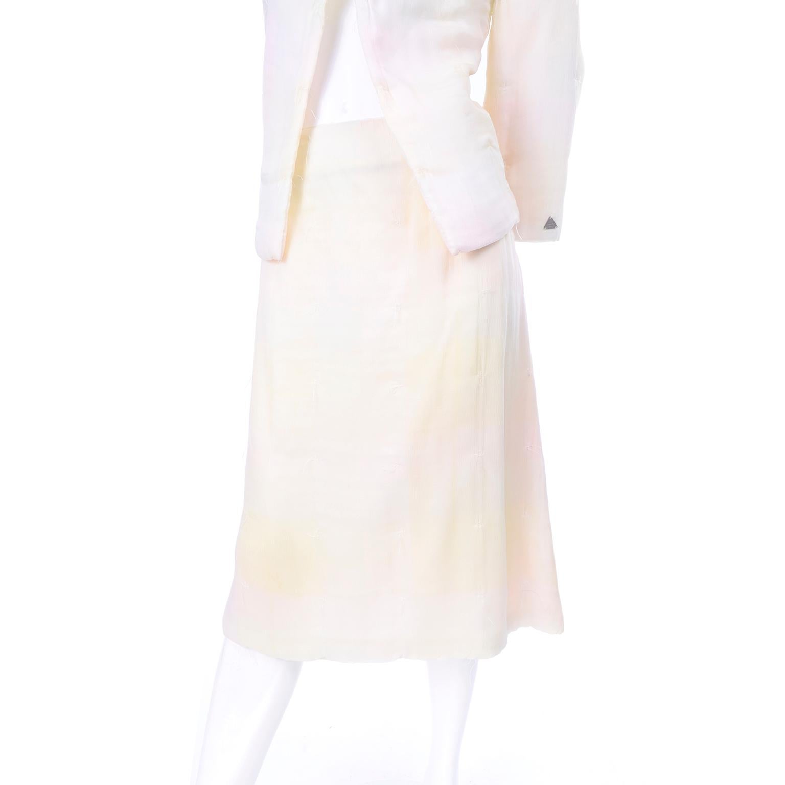 Chanel Suit With Skirt & Open Jacket in Ivory Pink & Yellow Pastel Ombre Silk 7