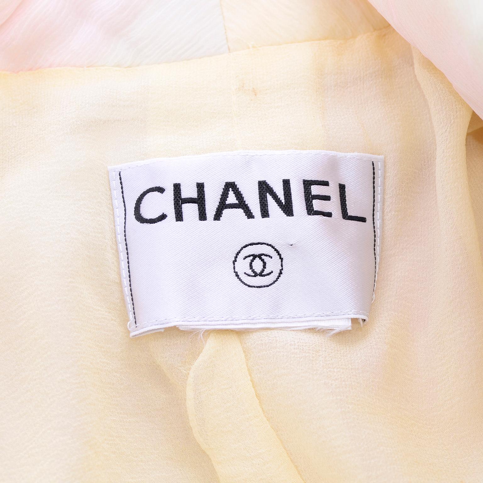 Chanel Suit With Skirt & Open Jacket in Ivory Pink & Yellow Pastel Ombre Silk 11