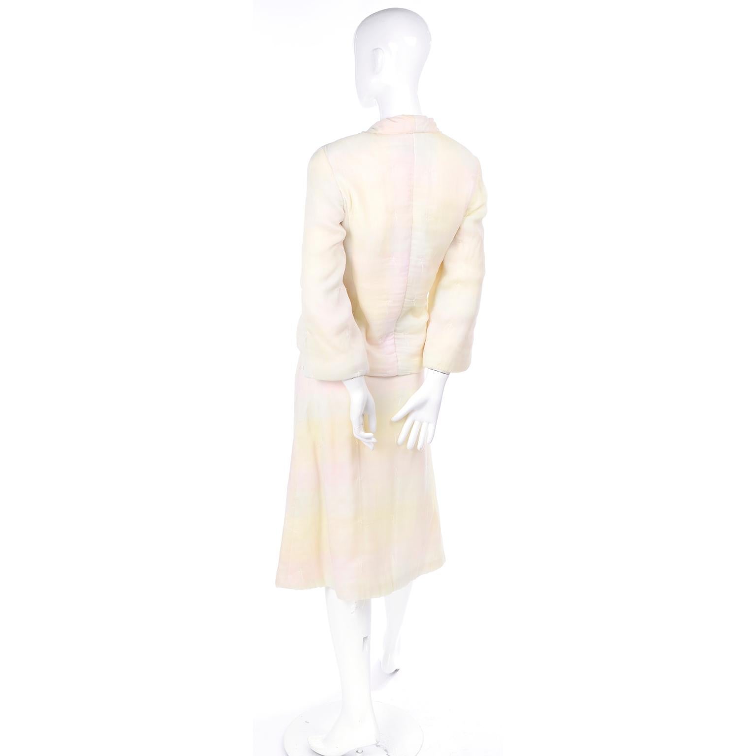 Chanel Suit With Skirt & Open Jacket in Ivory Pink & Yellow Pastel Ombre Silk 1