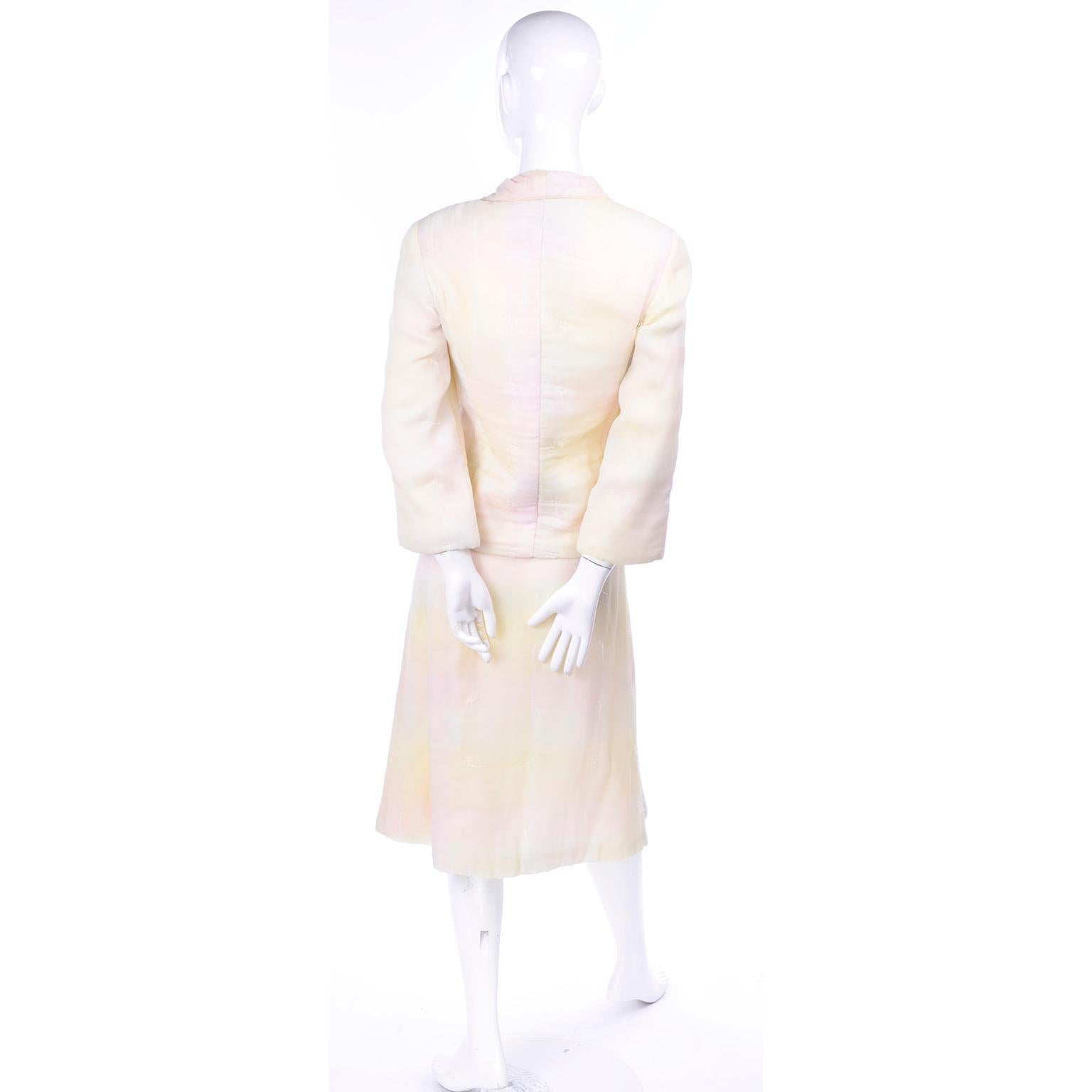 Chanel Suit With Skirt & Open Jacket in Ivory Pink & Yellow Pastel Ombre Silk 2