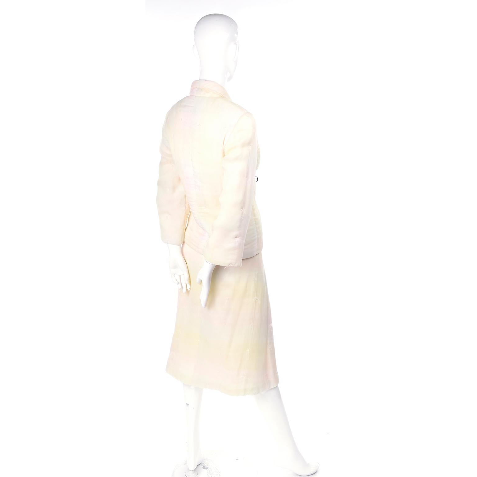 Chanel Suit With Skirt & Open Jacket in Ivory Pink & Yellow Pastel Ombre Silk 3