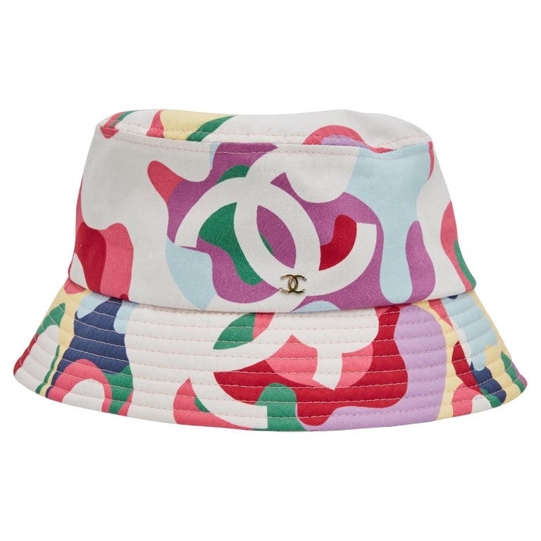 Chanel Bucket Hat, Multi-color Print with Sequin CC, Size Small, New GA001
