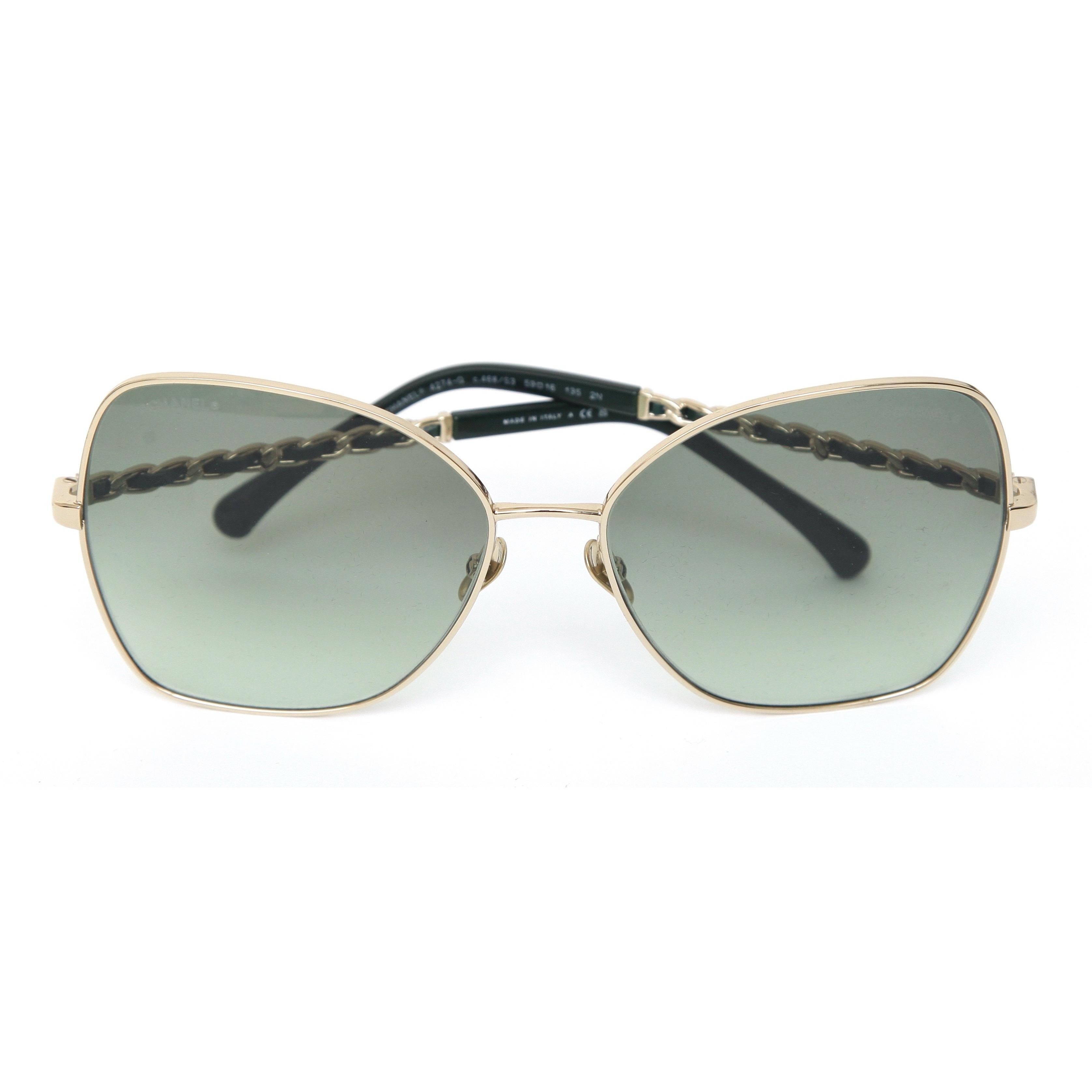 GUARANTEED AUTHENTIC CHANEL 2022 COLLECTION GREEN BUTTERFLY SUNGLASSES

4274-Q c.468/S3 59-16 135 2N
It is noted, the purchase includes strictly what is shown in the listing.
The removable leather-chain and leather chain case are Not