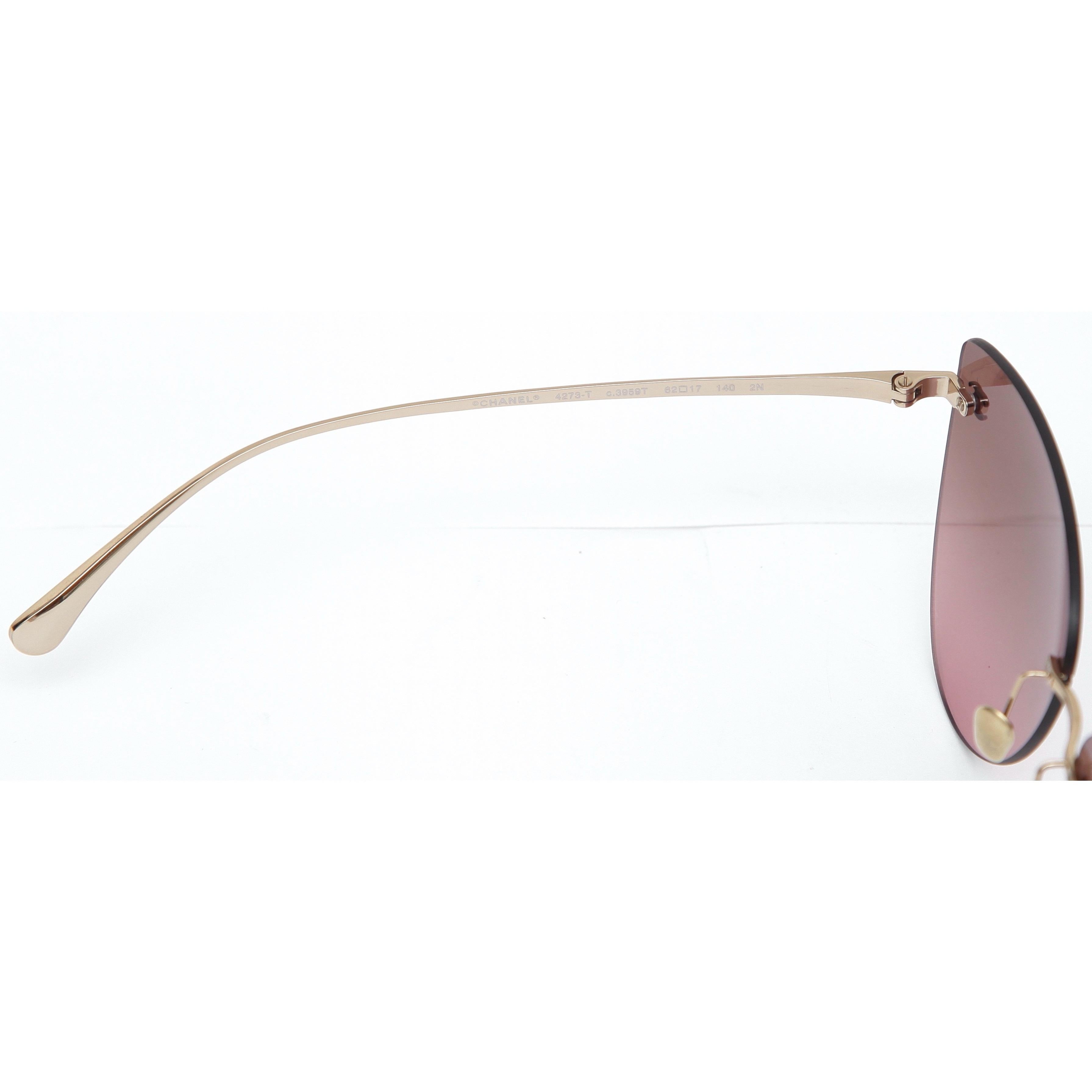 Women's or Men's CHANEL Sunglasses Cat Eye Brown Gradient Lens Rimless Gold Metal Titanium 4273T