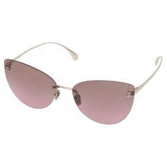 CHANEL Sunglasses Cat Eye Brown Gradient Lens Rimless Gold Metal Titanium 4273T