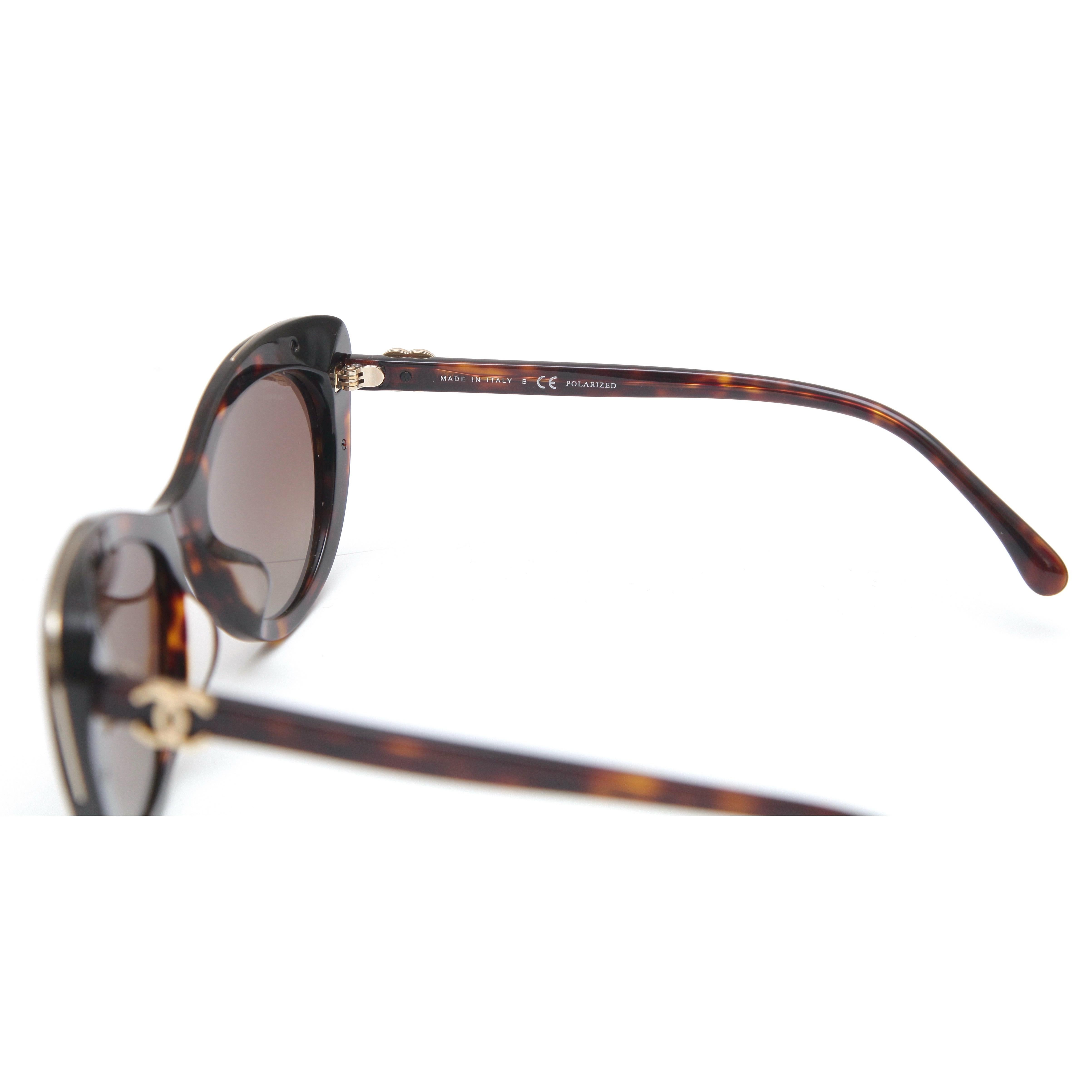 Gray CHANEL Sunglasses Eyeglasses 5432-A 714/S9 Cat Eye Tortoise Frame Polarized Lens