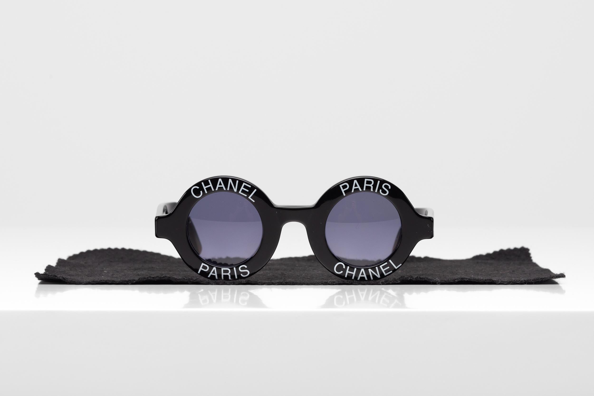 CHANEL Paris. Authentic Vintage Black Logo Acetate Sunglasses