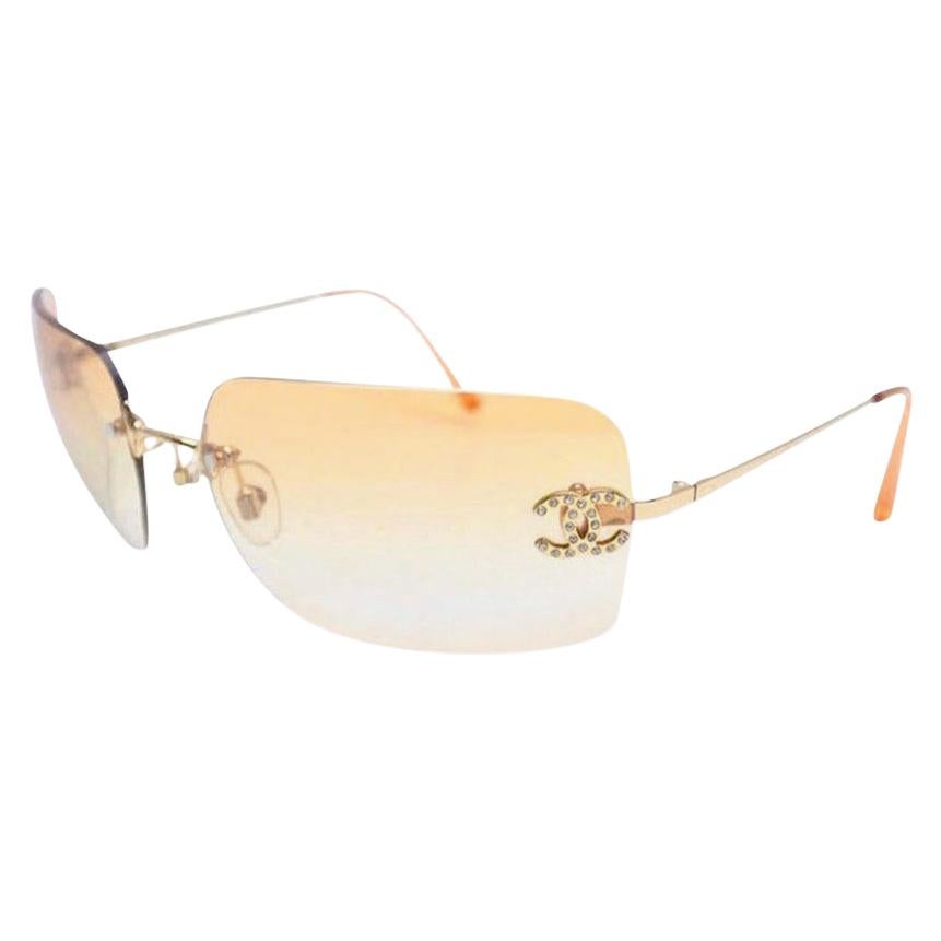 Chanel Chanel Rhinestone Gold Orange Tinted Sunglasses 4017-D