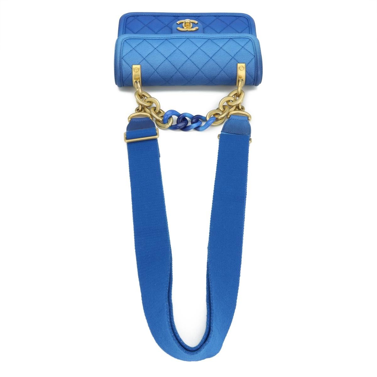 CHANEL Sunset On The Sea Flap Bag Blue Caviar with Brushed Gold Hardware 2019 For Sale 8