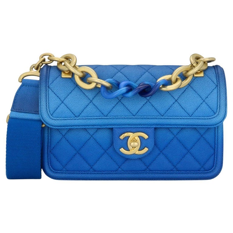 CHANEL Sunset On The Sea Flap Bag Blue Caviar with Brushed Gold
