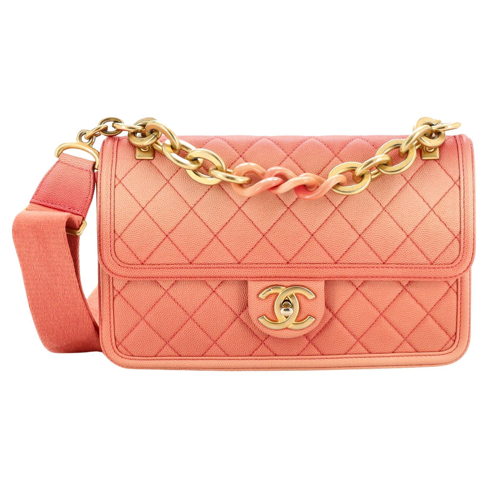 Chanel Orange Quilted Caviar Small Sunset On The Sea Flap Bag
