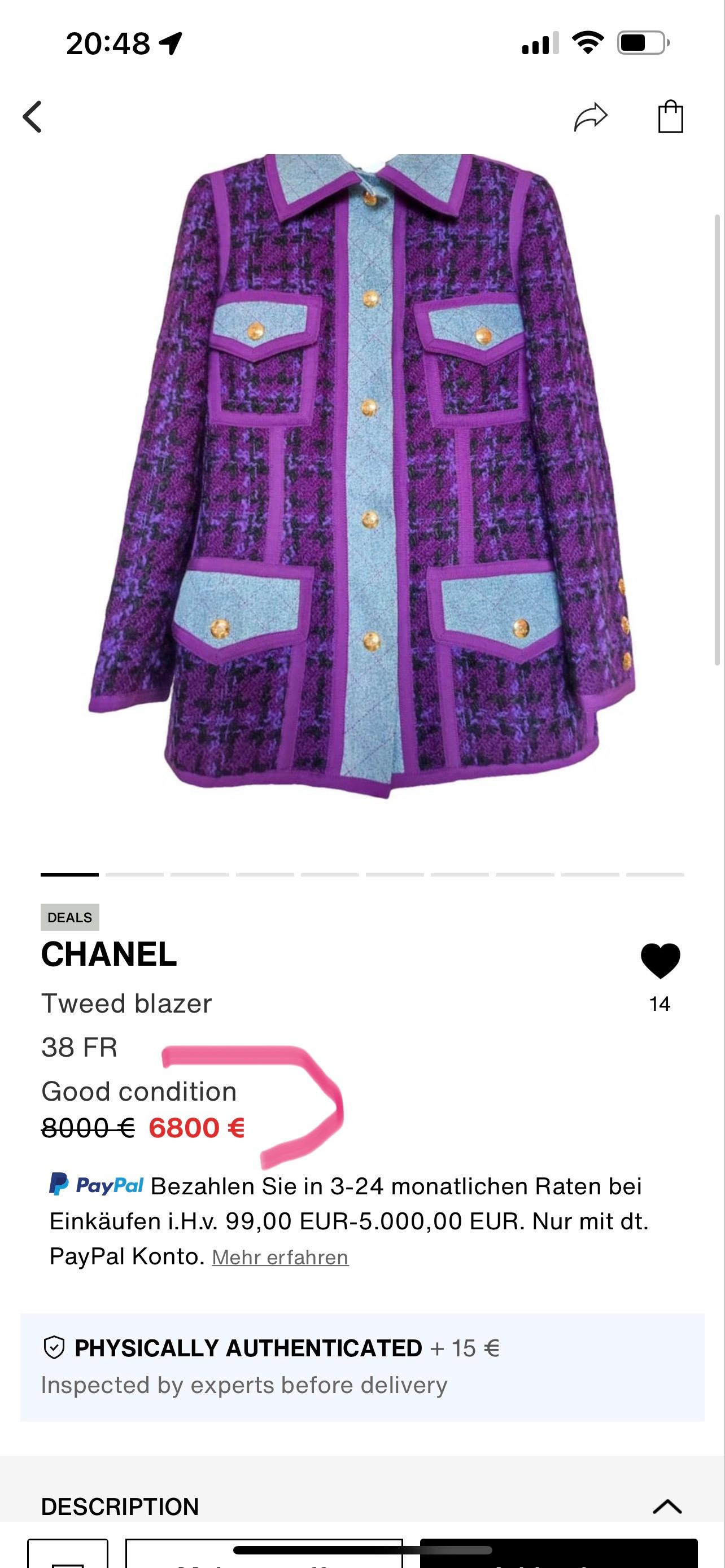 Violet Chanel Super rare costume Supermodels 1991 en tweed et jean 44 FR