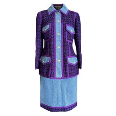 Chanel Super Raro 1991 Traje de tweed y denim para supermodelos 44 FR