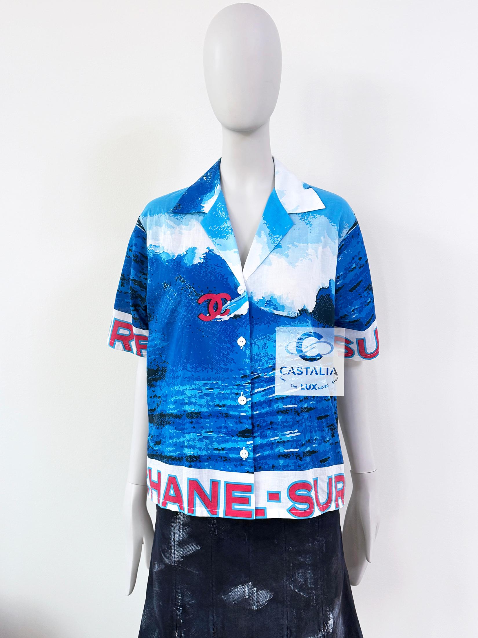 Blue Chanel Super Rare 2002 CC Logo Surf Shirt 36 FR