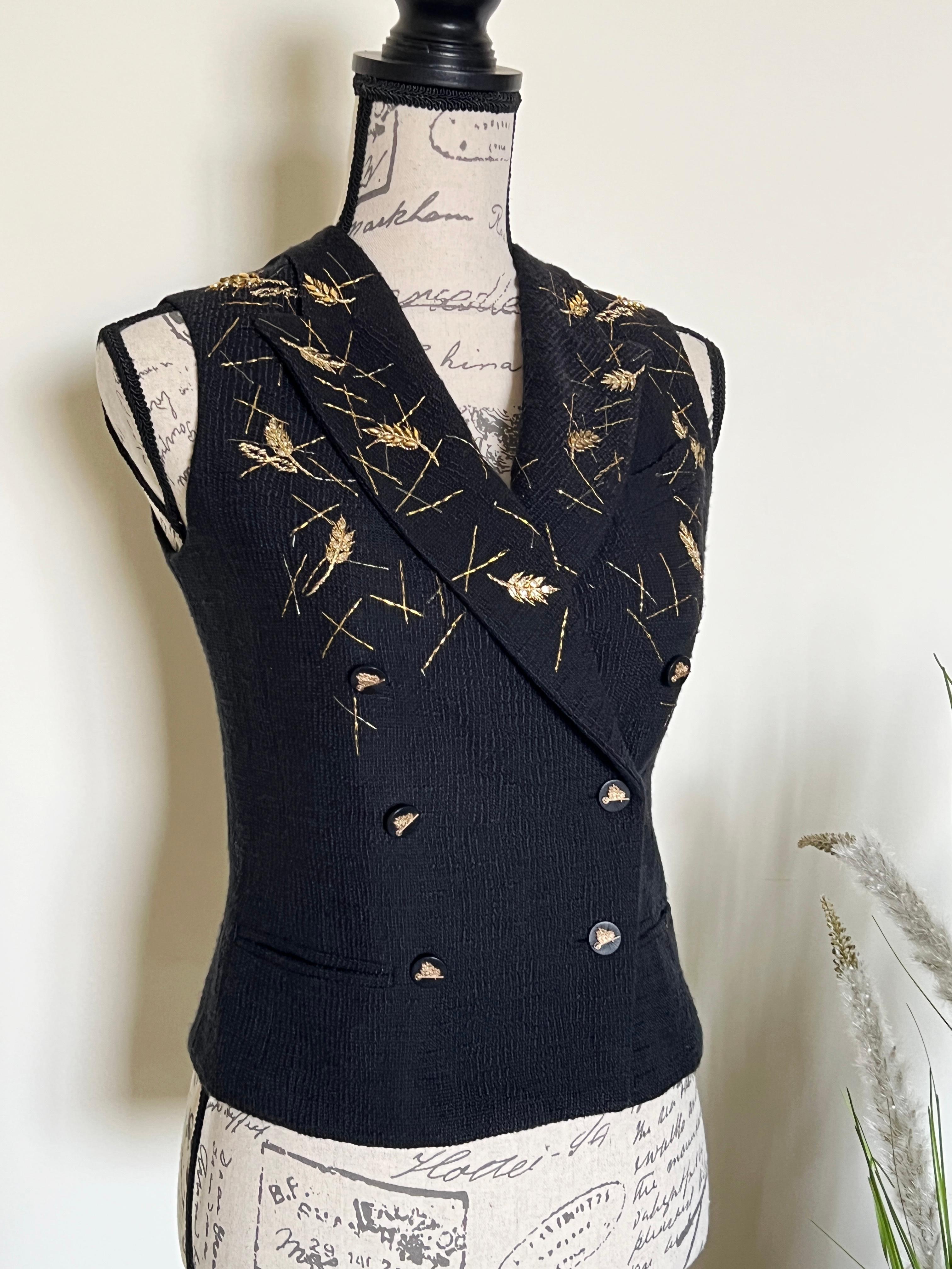 Chanel Super Rare Bejeweled Wheat Tweed Vest For Sale 4
