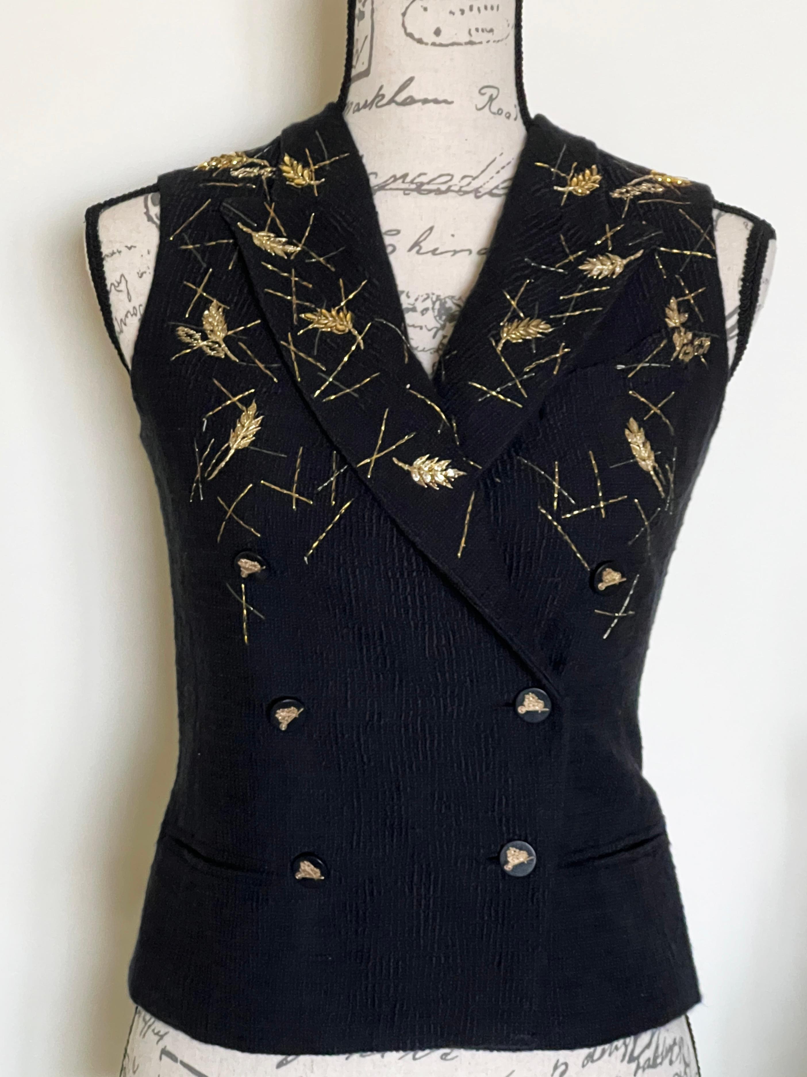 Chanel Super Rare Bejeweled Wheat Tweed Vest For Sale 5