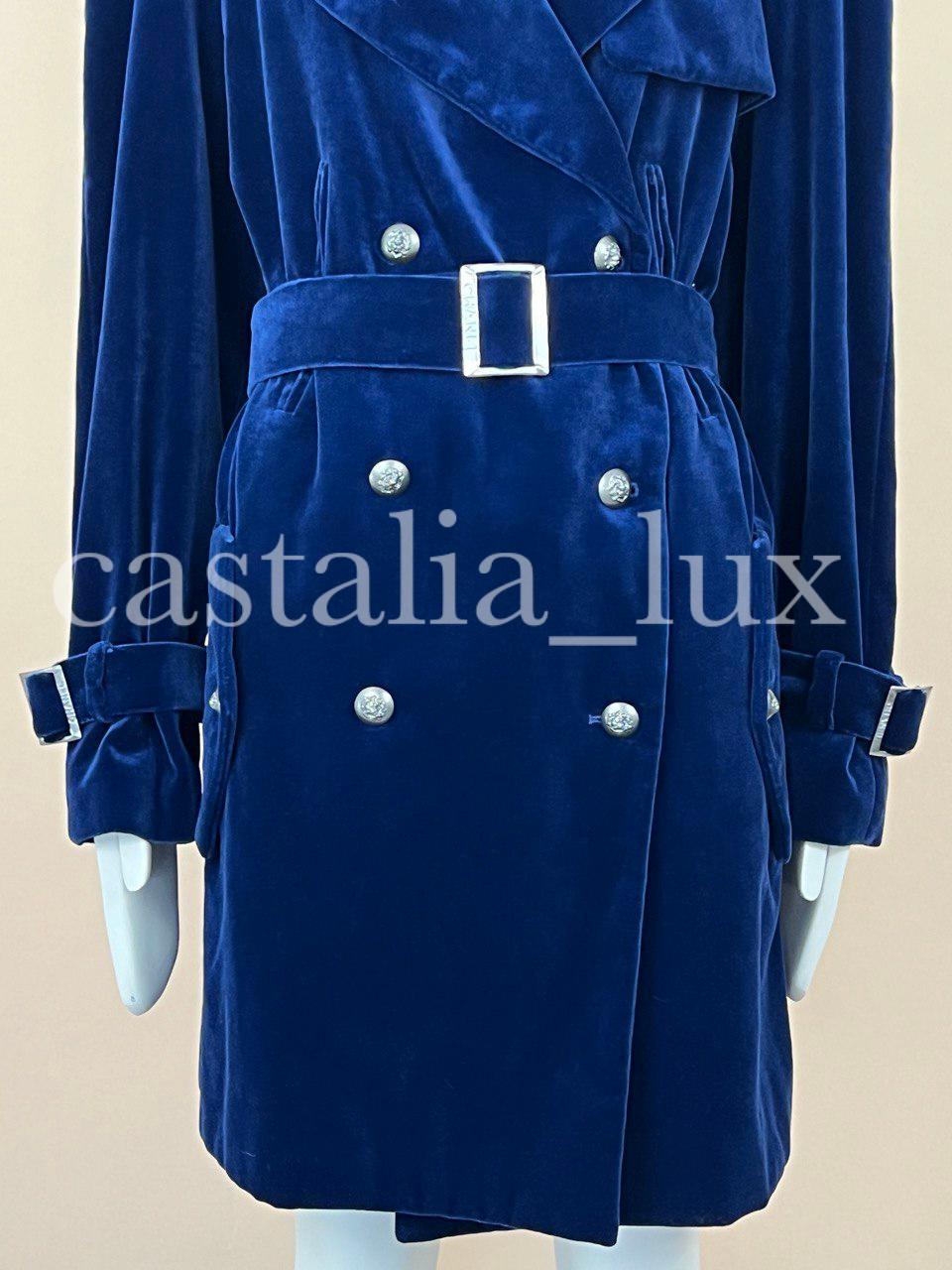 Chanel Super Rare Belted Velvet Trench Coat in Royal Blue 1