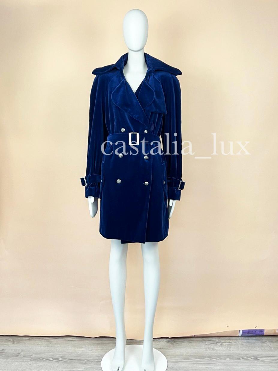 Chanel Super Rare Belted Velvet Trench Coat in Royal Blue 2