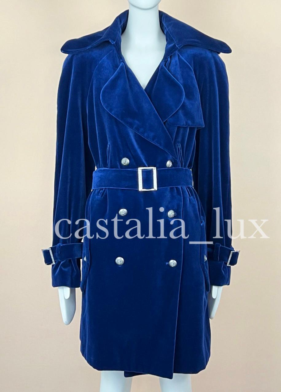 Chanel Super Rare Belted Velvet Trench Coat in Royal Blue 3