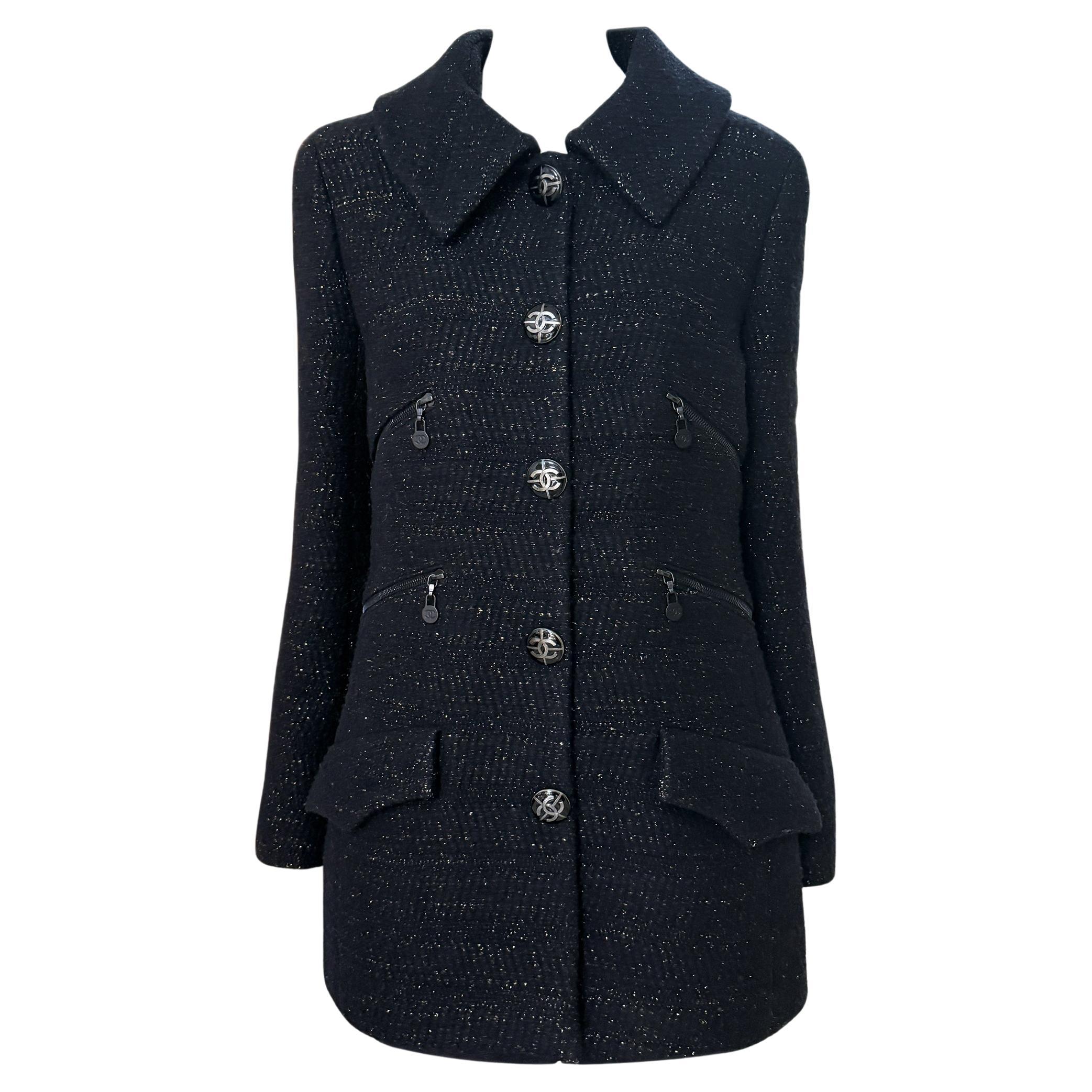 Chanel Rarísima 2002 Nueva Chaqueta Multibolsillos Tweed Negra 38 FR