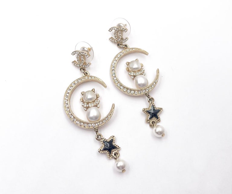 Chanel Gold CC Ivory Star Dangle Piercing Earrings - CharityStars