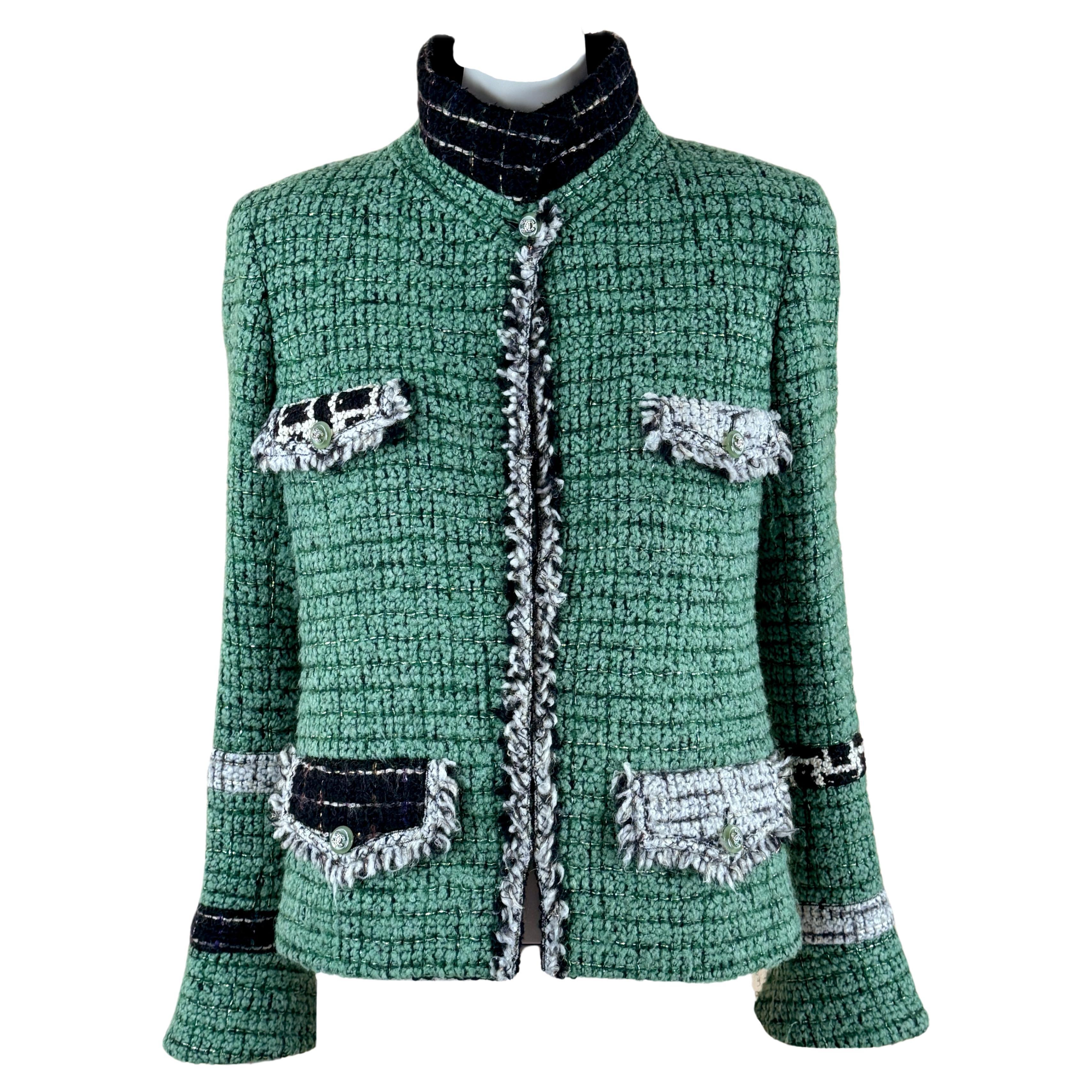 Chanel Super Rare Green and Black Lesage Tweed Jacker