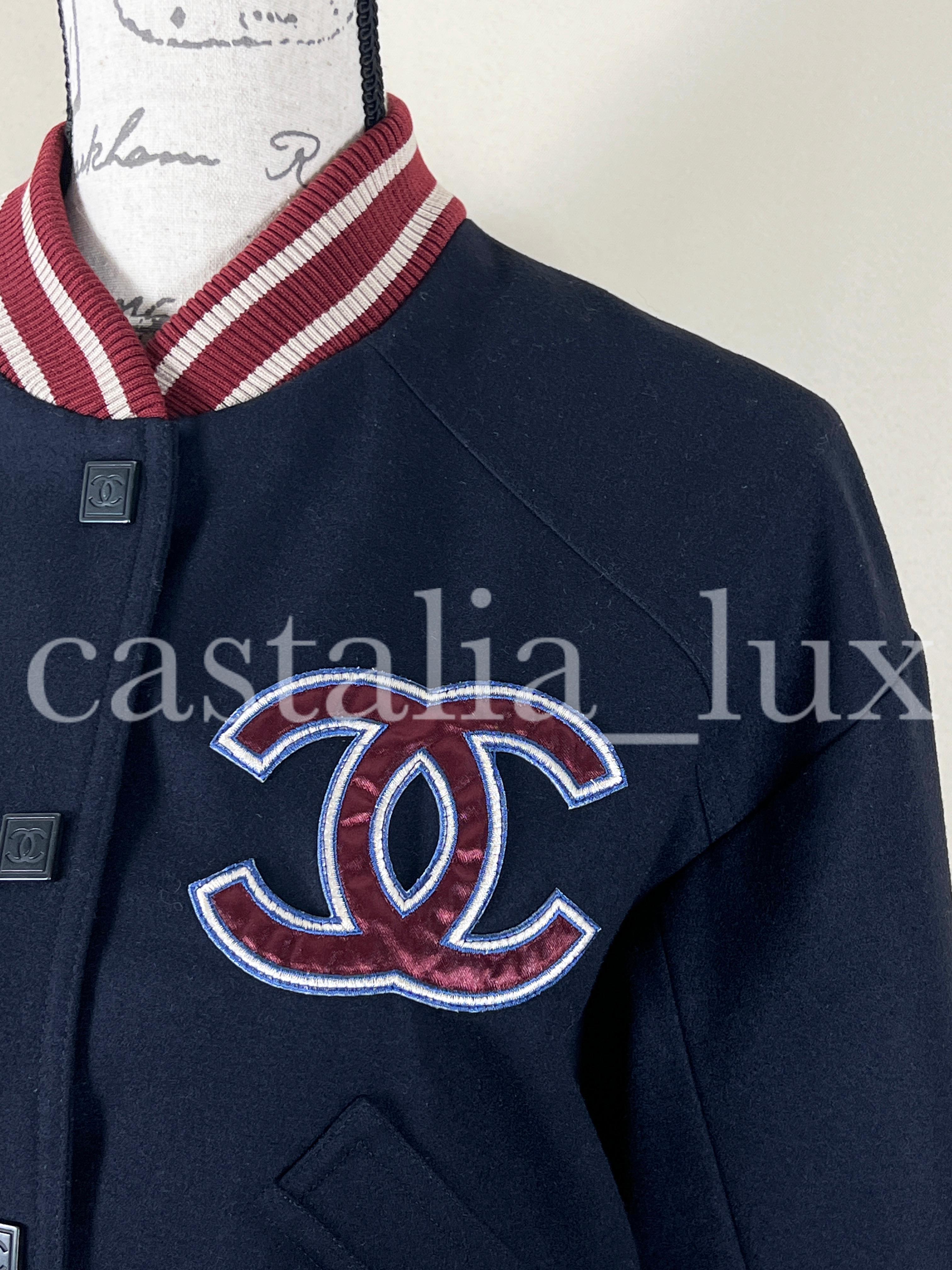 Chanel Super Rare New CC Varsity Bomber Jacket at 1stDibs chanel varsity jacket