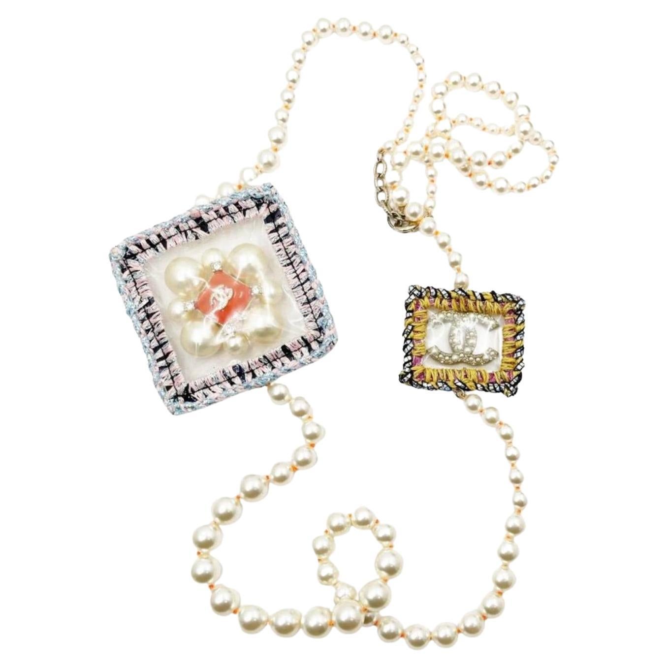Chanel Super Rare Runway Gold CC Neon Patchwork Pearl Necklace For Sale at  1stDibs
