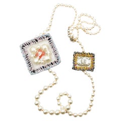 Chanel Super Rare Runway Gold CC Neon Patchwork Pearl Necklace 