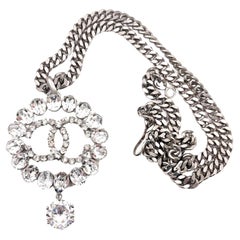 Chanel Super Rare Silver CC Rocky Solitaire Large Pendant Necklace 