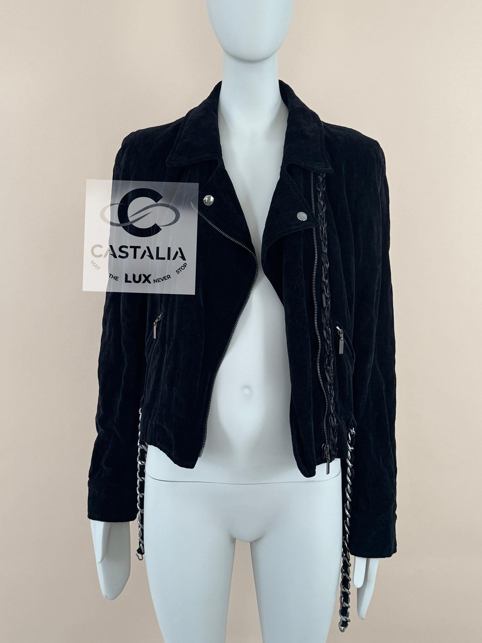 Chanel Super Rare Bikerjacke aus Samt mit Kettengürtel 40 FR im Angebot 5