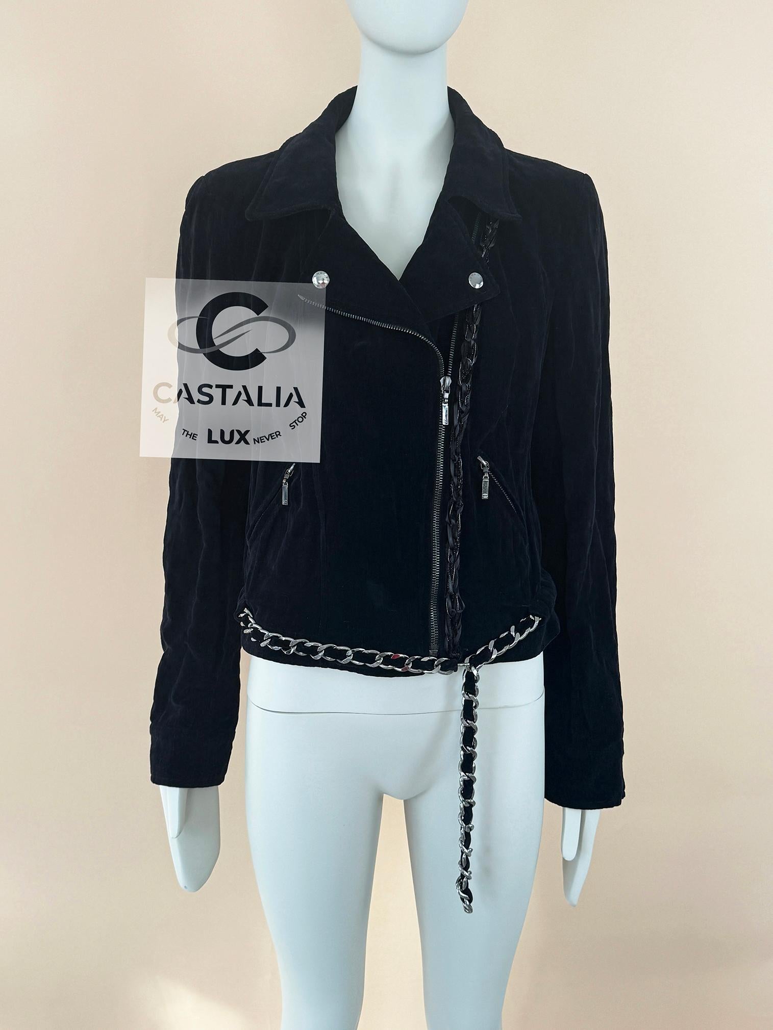 Chanel Super Rare Bikerjacke aus Samt mit Kettengürtel 40 FR im Angebot 3