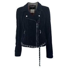 Chanel Super Rare Velvet Biker Jacket with Chain Belt 40 FR
