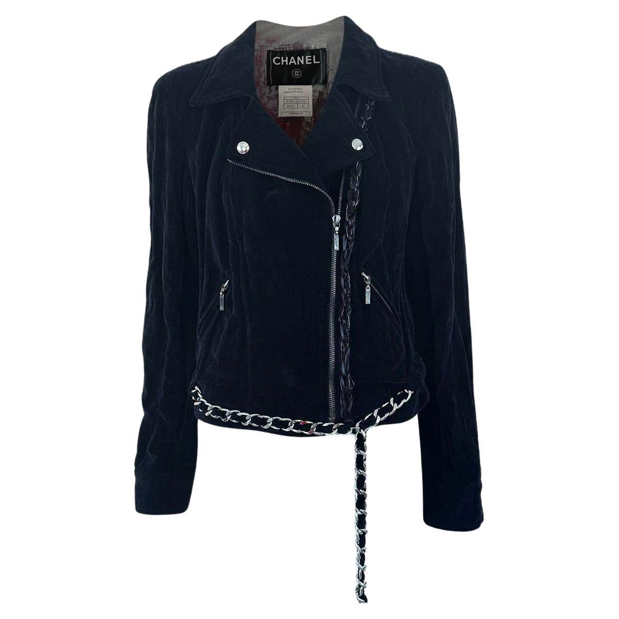 Chanel Super Rare Bikerjacke aus Samt mit Kettengürtel 40 FR im Angebot