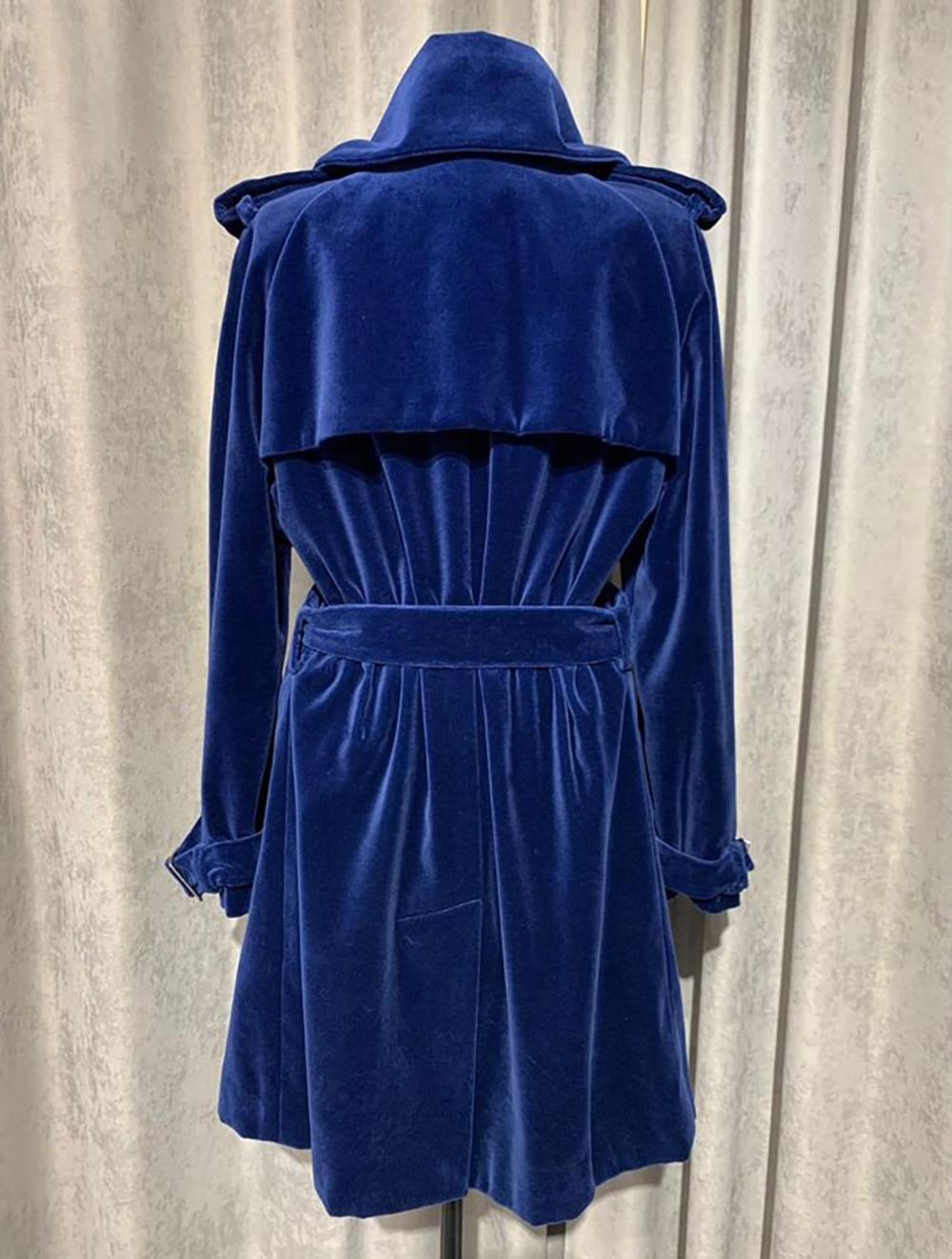 Women's or Men's Chanel Super Rare Velvet Trench Coat in Royal Blue