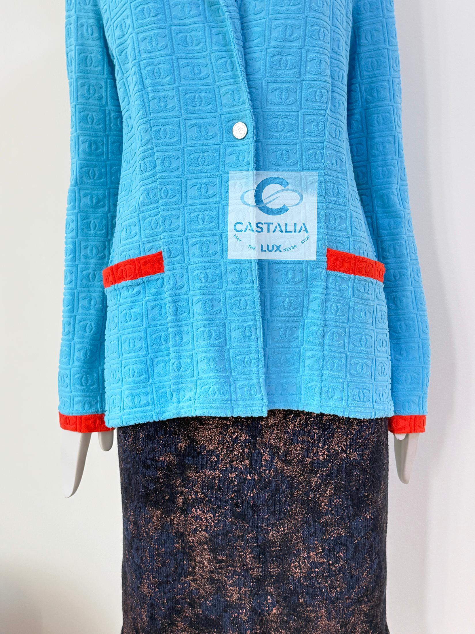 Chanel Super Raro Vintage CC Logo Chaqueta Turquesa 40 FR en venta 6