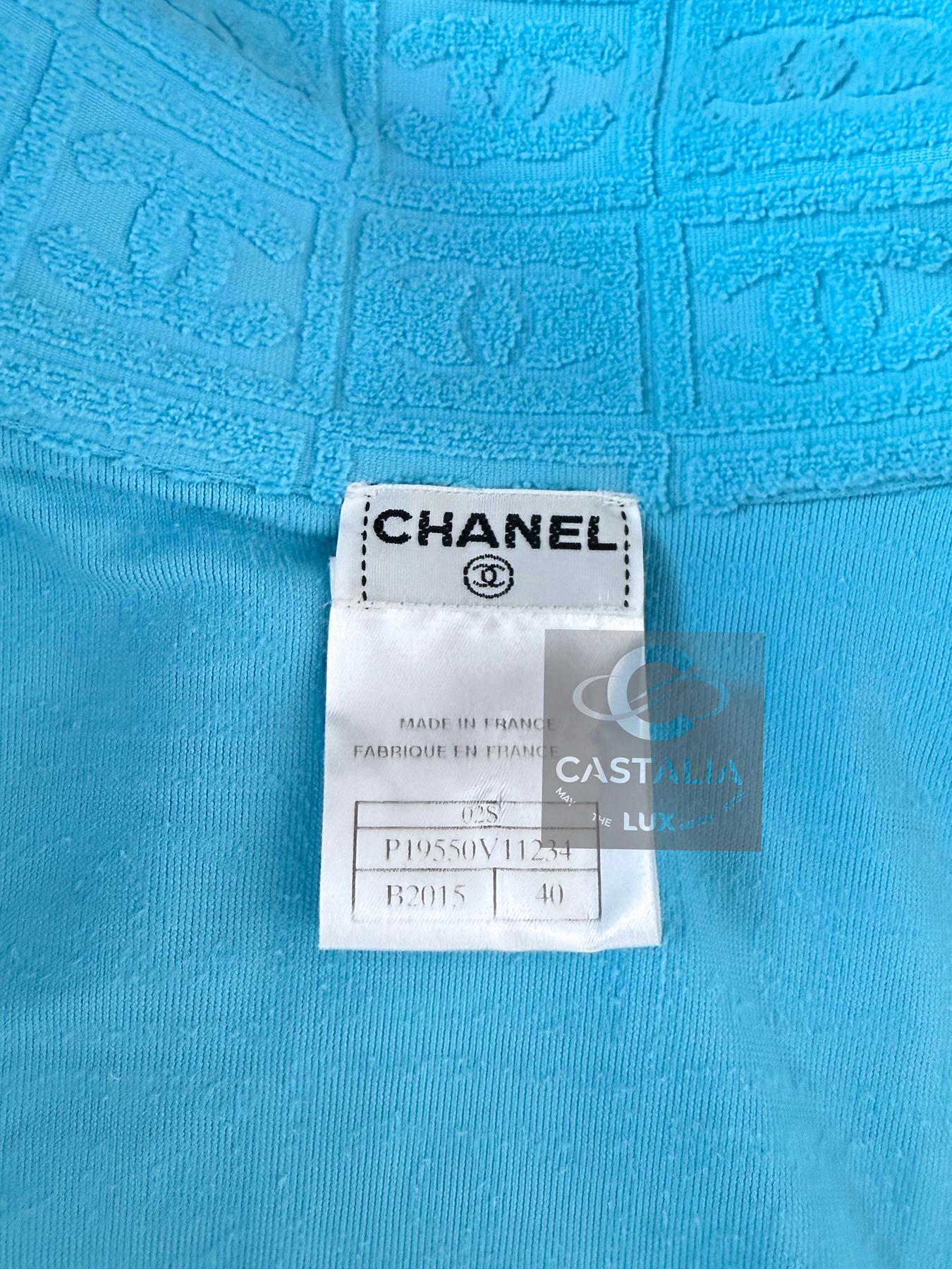 Chanel Super Raro Vintage CC Logo Chaqueta Turquesa 40 FR en venta 9