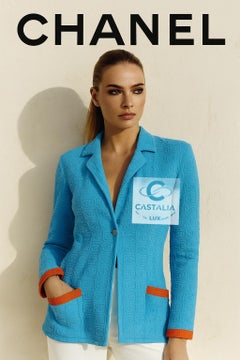 Chanel Super Rare Vintage CC Logo Turquoise Jacket 40 FR
