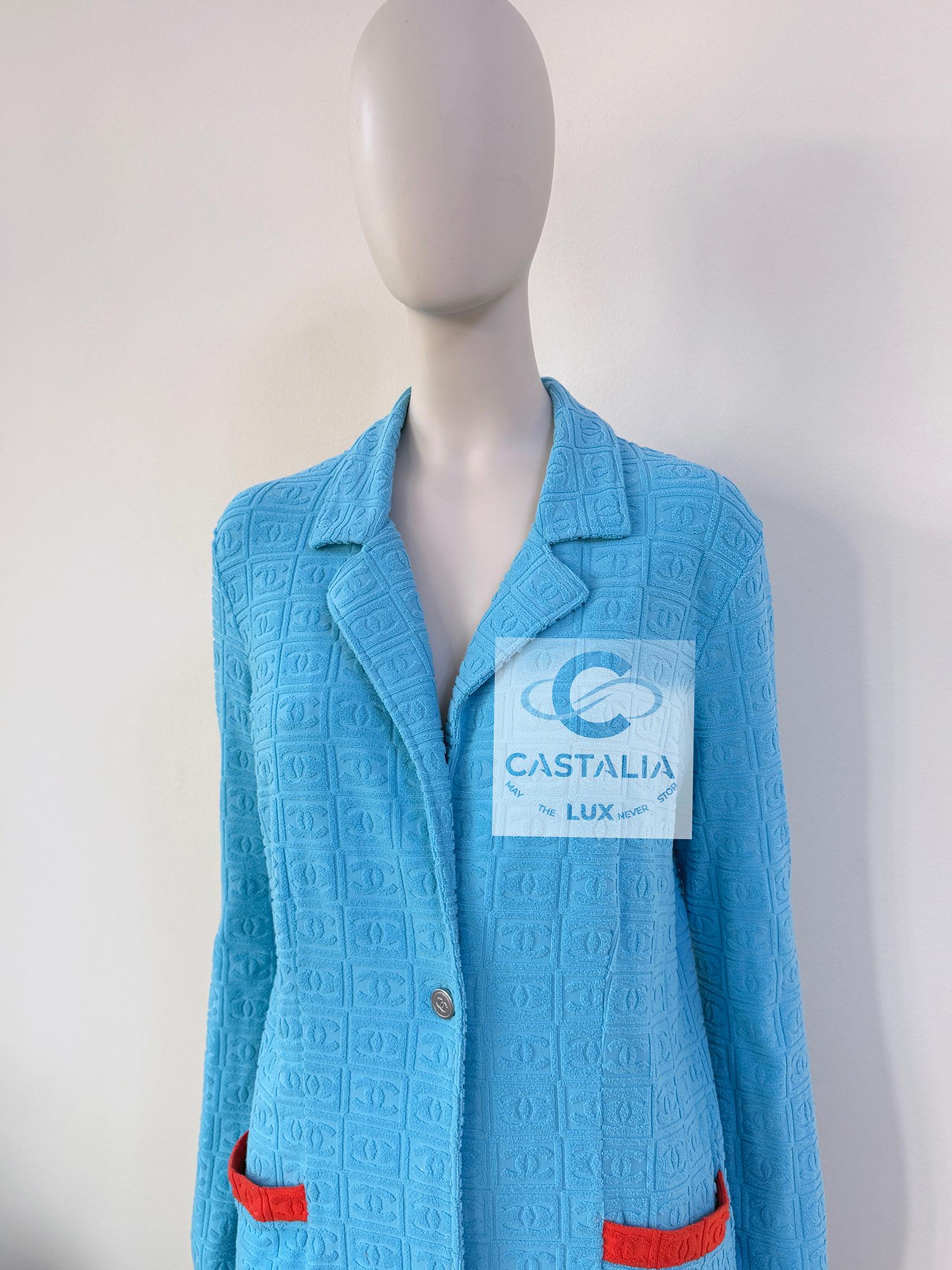Femenino o masculino Chanel Super Raro Vintage CC Logo Chaqueta Turquesa 40 FR en venta