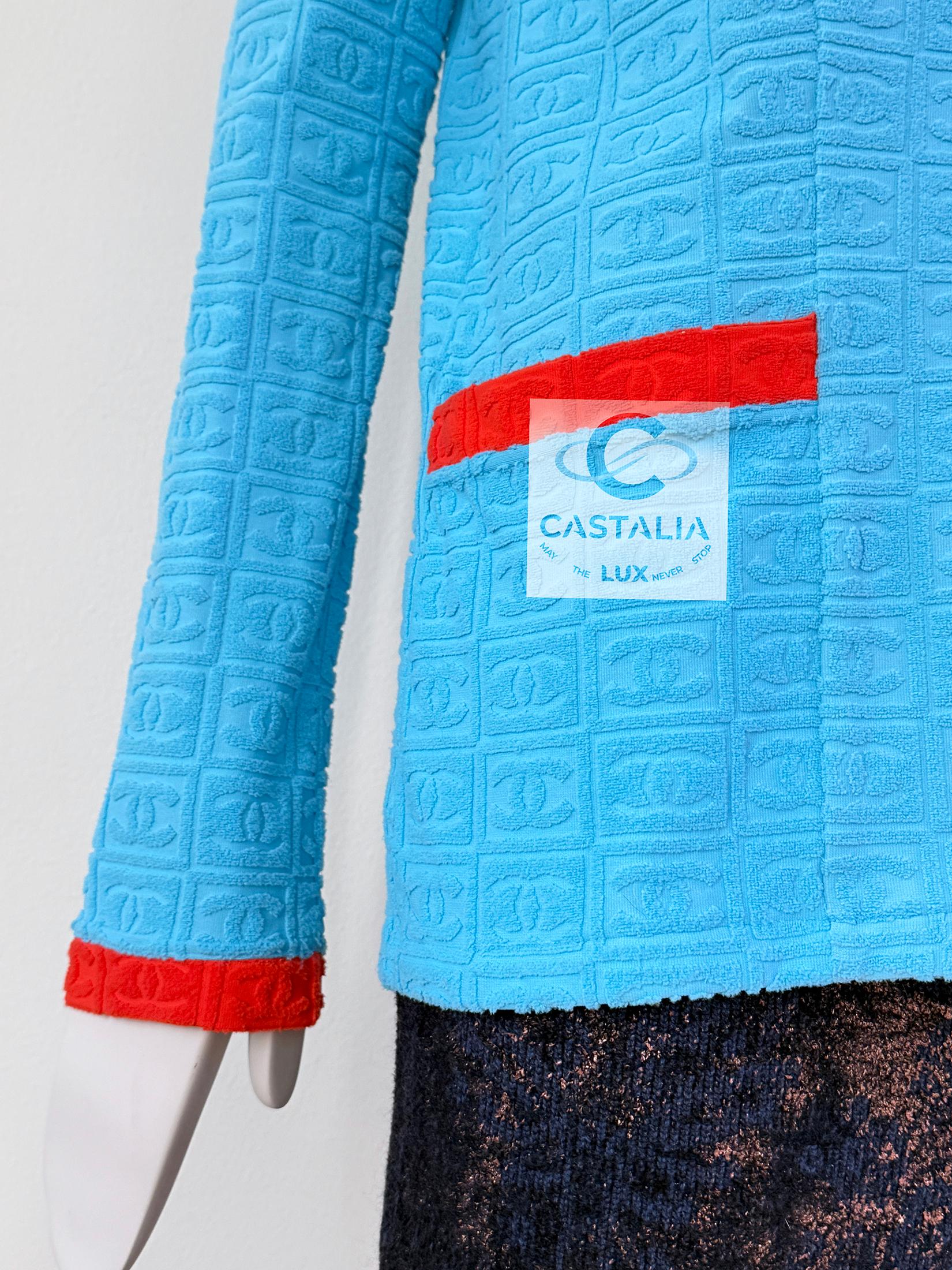 Chanel Super Raro Vintage CC Logo Chaqueta Turquesa 40 FR en venta 1