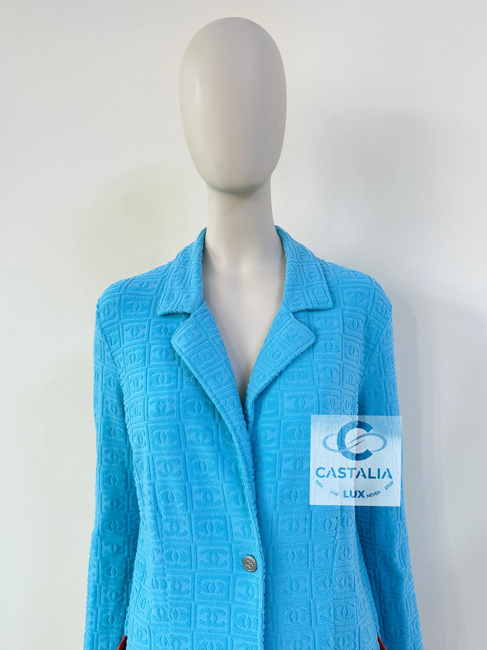 Chanel Super Raro Vintage CC Logo Chaqueta Turquesa 40 FR en venta 3