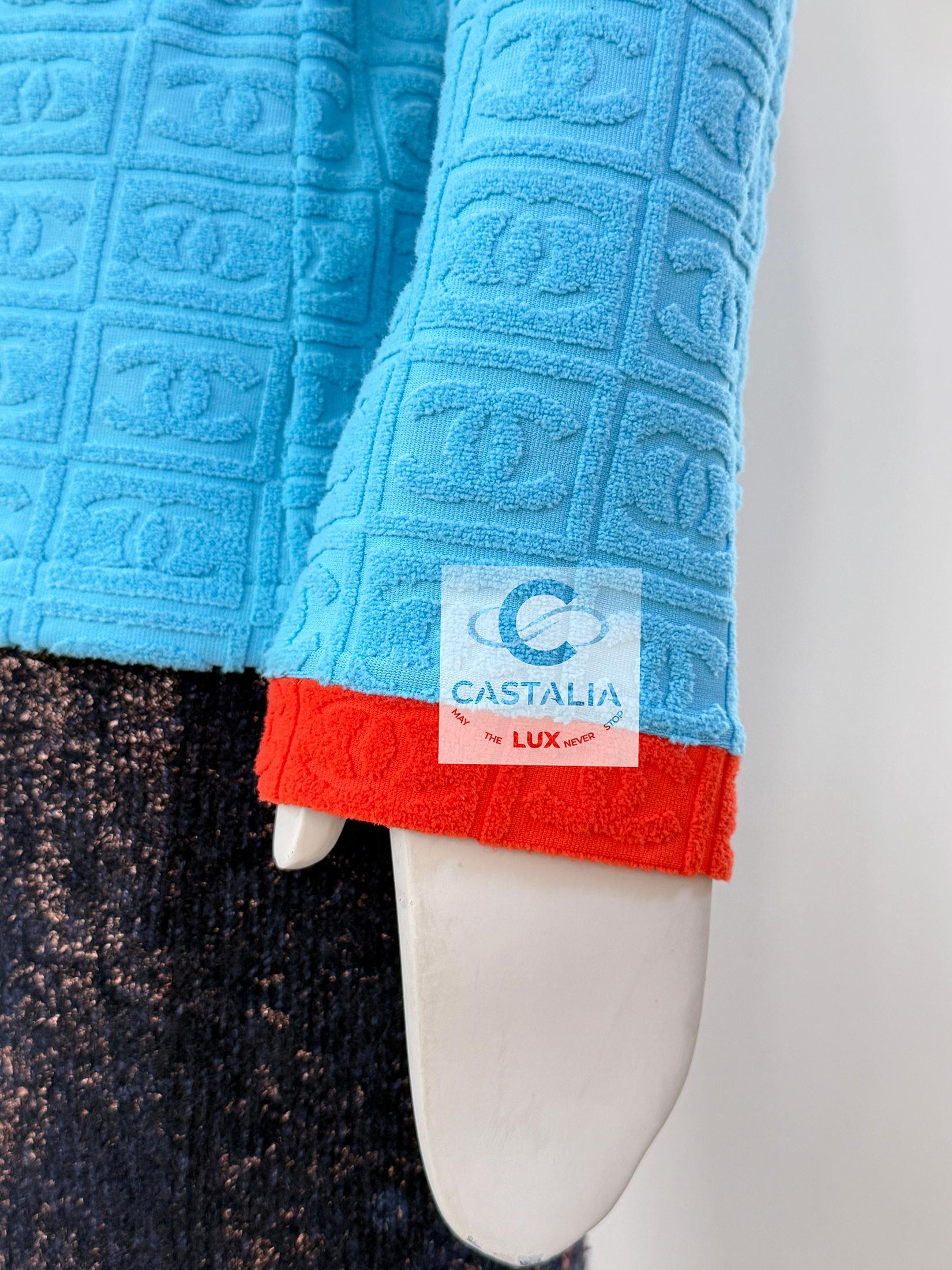Chanel Super Raro Vintage CC Logo Chaqueta Turquesa 40 FR en venta 4
