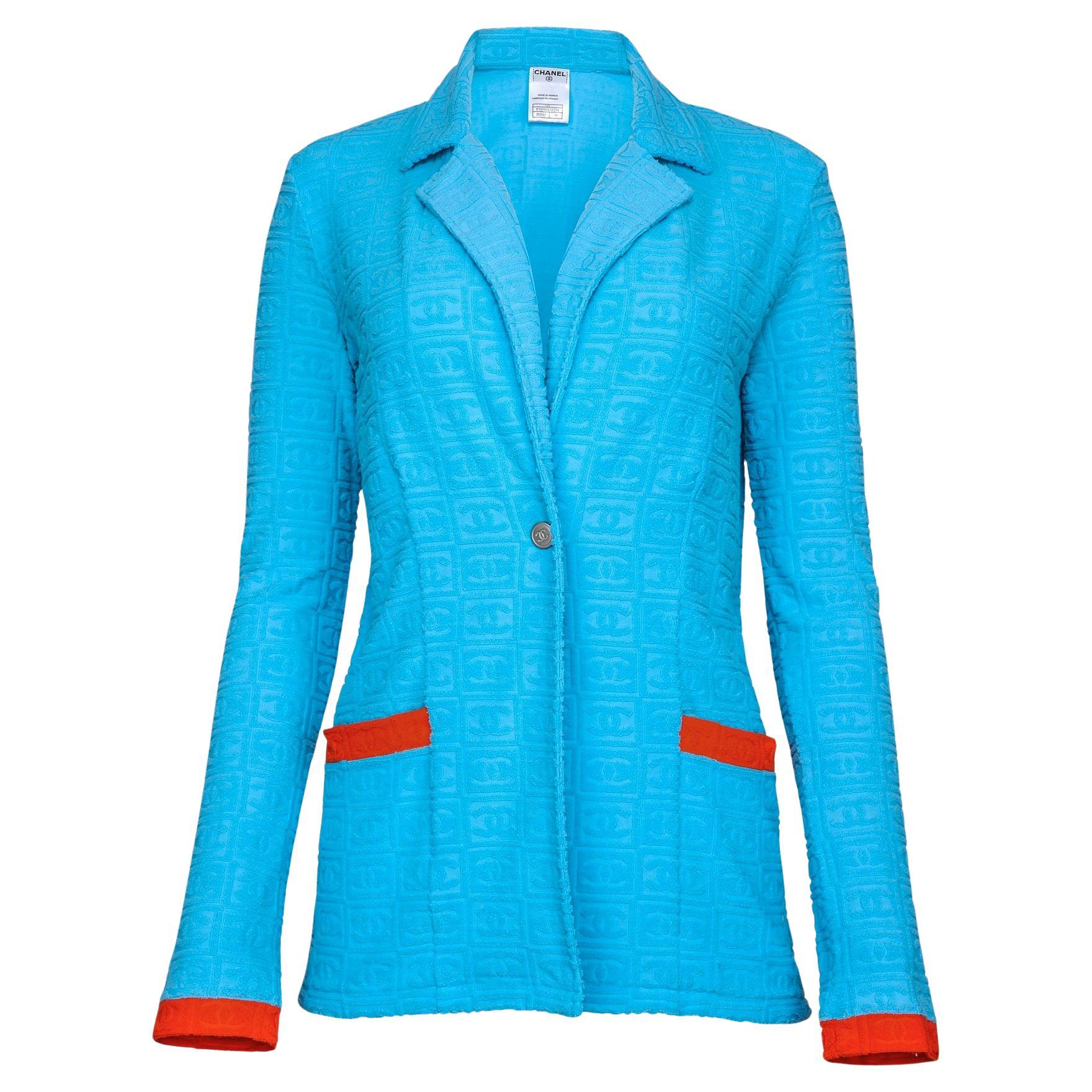 Chanel Super Raro Vintage CC Logo Chaqueta Turquesa 40 FR en venta