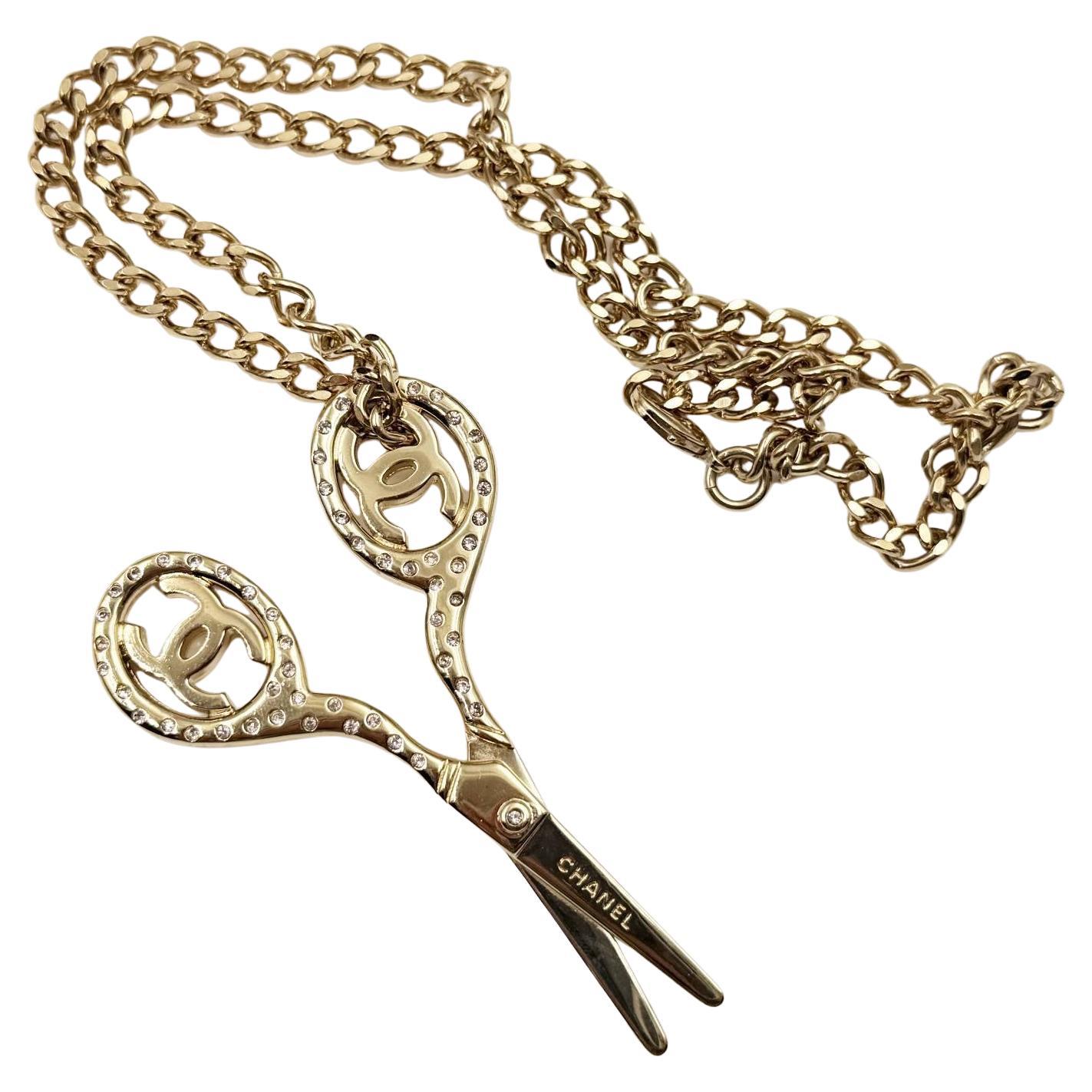 Chanel Super Rare Vintage Gold Plated CC Scissors Large Pendant Necklace